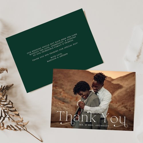 Classic Elegance Green Photo Wedding  Thank You Card