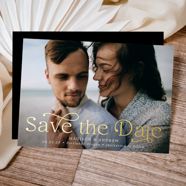 Classic Elegance Horizontal Photo Save the Date Foil Invitation (Creator Uploaded)