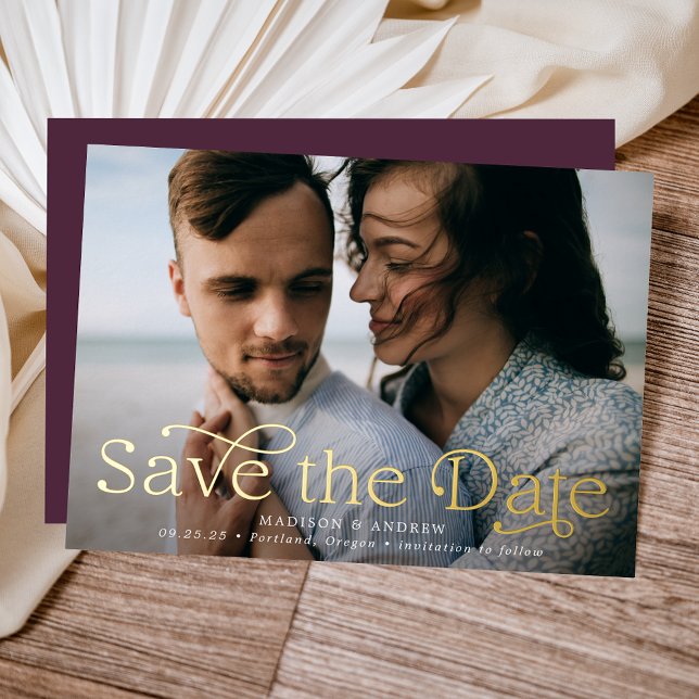 Classic Elegance Horizontal Photo Save the Date Foil Invitation (Creator Uploaded)