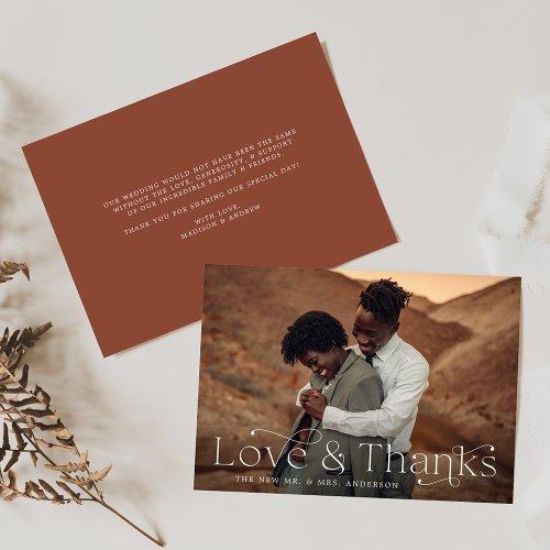Classic Elegance Love and Thanks Brown Clay Photo Thank You Card