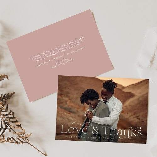 Classic Elegance Love and Thanks Dusty Rose Photo Thank You Card