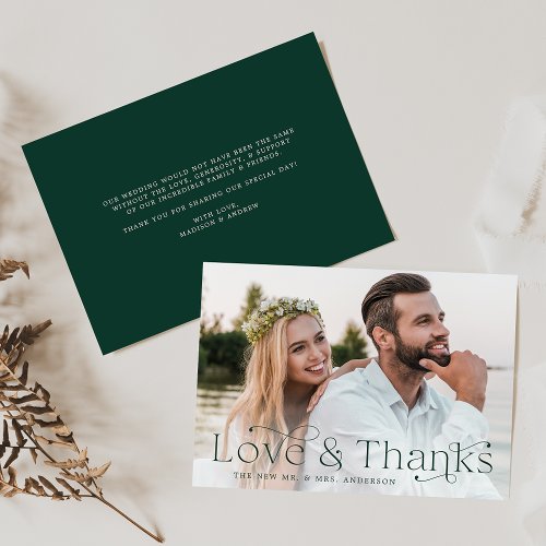 Classic Elegance Love and Thanks Green Photo Thank You Card