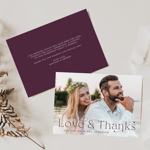 Classic Elegance Love and Thanks Purple Photo Thank You Card