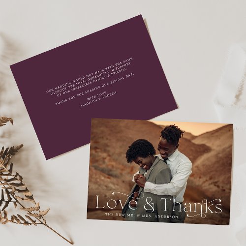 Classic Elegance Love and Thanks Purple Photo Thank You Card