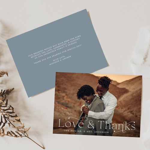 Classic Elegance Love and Thanks Slate Blue Photo Thank You Card