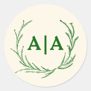Classic Elegance Monogram Ivory & Emerald Floral Round Sticker