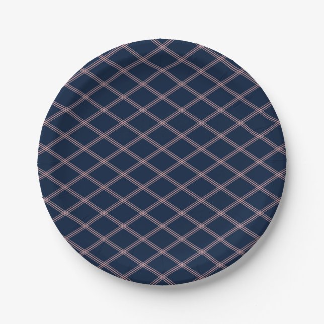 Classic Elegance Navy and Pink Art Deco Paper Plates (Front)