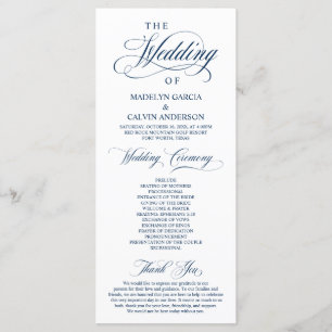 Classic Elegance Navy Blue Script Wedding Ceremony Program