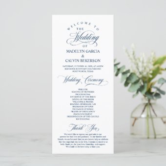 Classic Elegance Navy Blue Script Wedding Ceremony Program | Zazzle