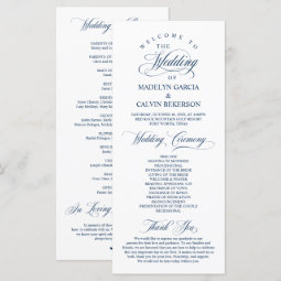 Classic Elegance Navy Blue Script Wedding Ceremony Program | Zazzle
