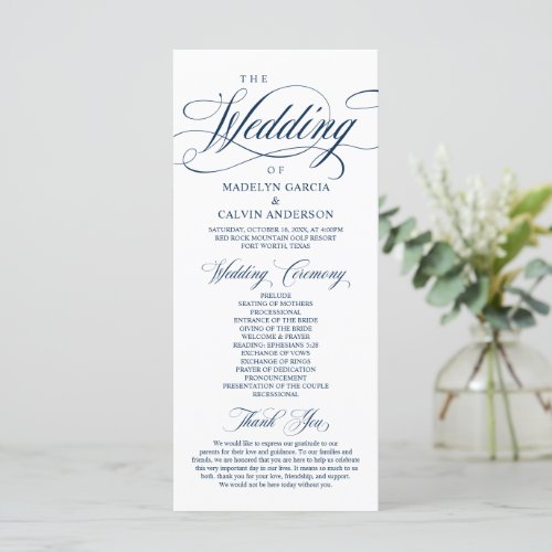 Classic Elegance Navy Blue Wedding Ceremony  Prog Program