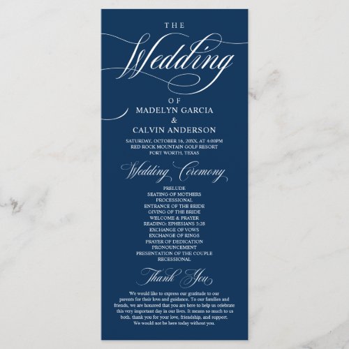 Classic Elegance Navy Blue Wedding Ceremony  Prog Program