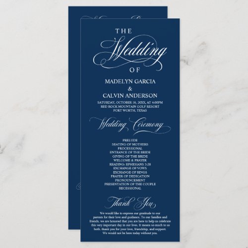 Classic Elegance Navy Blue Wedding Ceremony Program