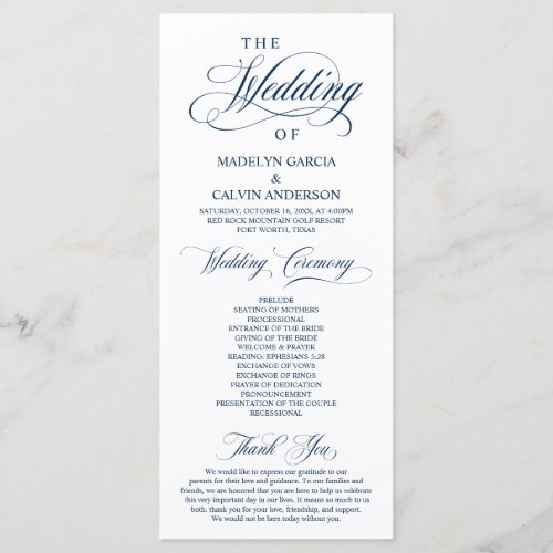 Classic Elegance Navy Blue Wedding Ceremony Program