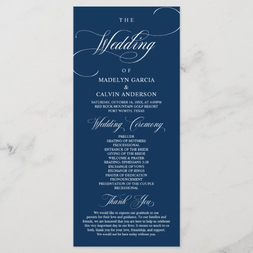 Classic Elegance Navy Blue Wedding Ceremony  Program