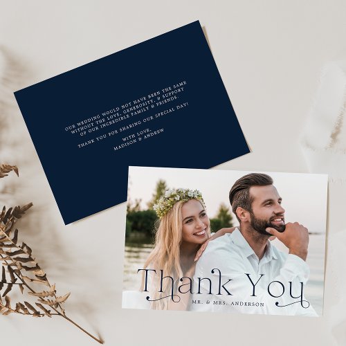 Classic Elegance Navy Photo Wedding Thank You Card