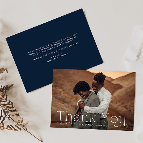 Classic Elegance Navy Photo Wedding Thank You Card