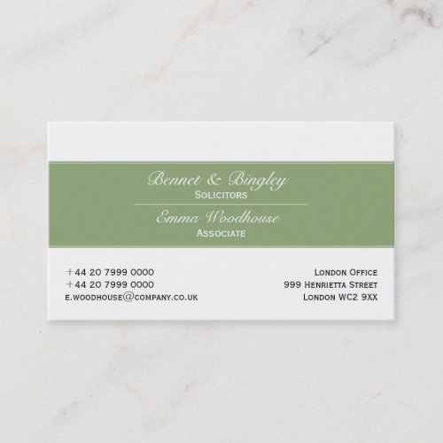 Classic Elegance Pale Green &amp; White Business Cards