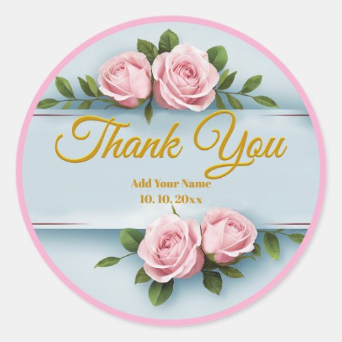 Classic Elegance Pink Roses, butterfly Thank You Round Sticker