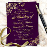 Classic Elegance Plum Purple Formal Wedding Gold Foil Invitation<br><div class="desc">This beautiful foil wedding invitation features a classic style with lace filigree and fancy script lettering on a deep plum purple or eggplant colored background. The wording is formal and traditional, with the invitation being issued by the parents of the bride. Elegant and stylish, this invitation will add class and...</div>