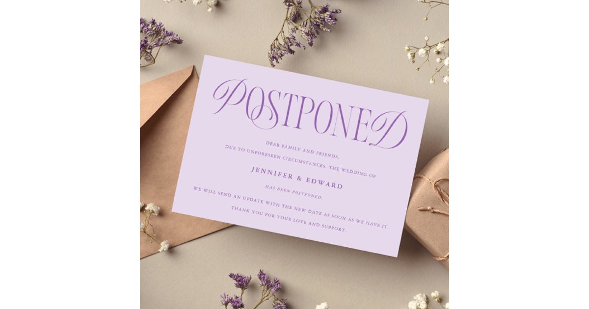 Classic Elegance Postponed Wedding Update Lilac Invitation | Zazzle