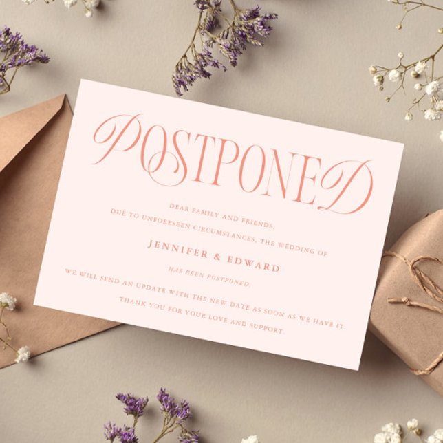Classic Elegance Postponed Wedding Update Peach Invitation (Creator Uploaded)