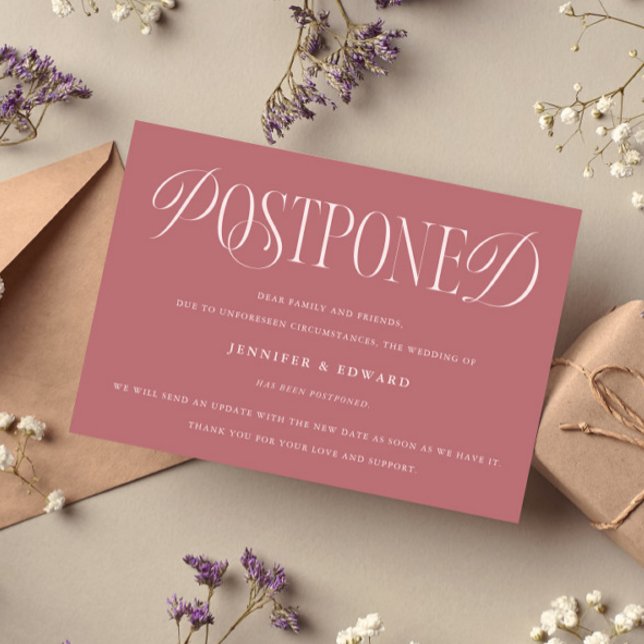 Classic Elegance Postponed Wedding Update Pink Invitation (Creator Uploaded)