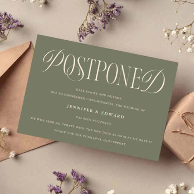Classic Elegance Postponed Wedding Update Sage  Invitation (Creator Uploaded)