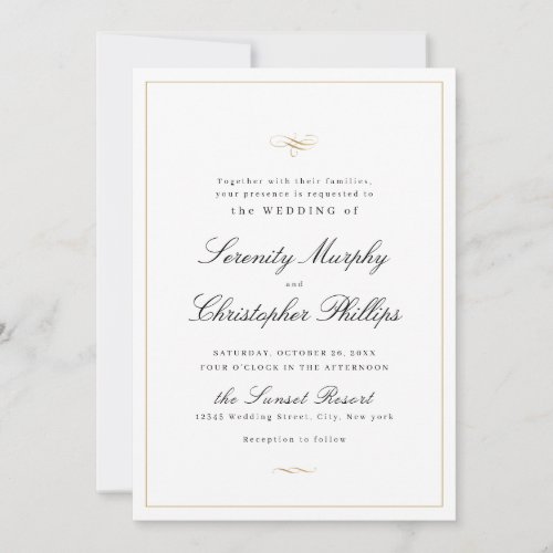 Classic Elegance Script Black And White Wedding In Invitation