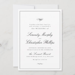 Classic Elegance Script Black And White Wedding In Invitation