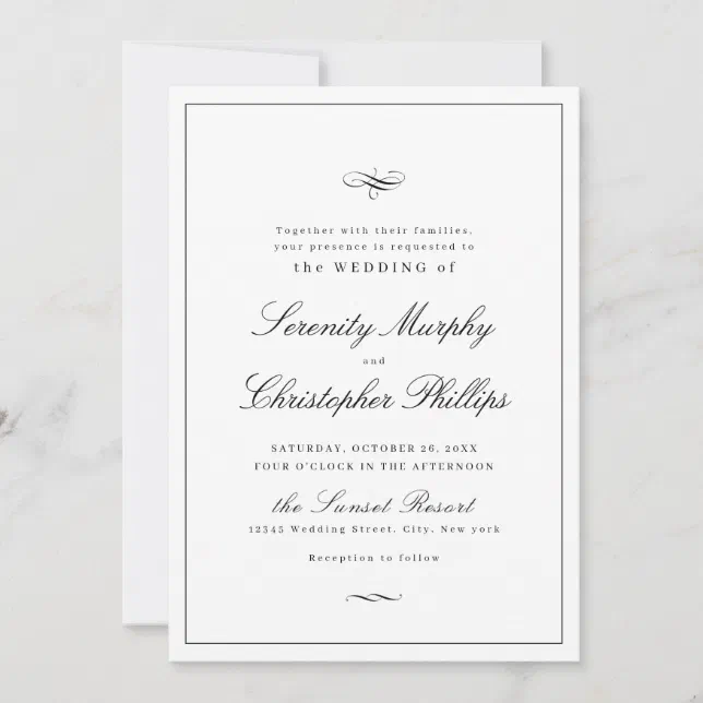 Classic Elegance Script Black And White Wedding In Invitation | Zazzle