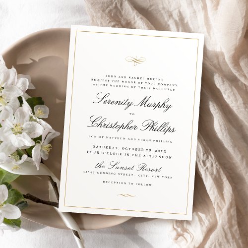 Classic Elegance Script Black And White Wedding Invitation