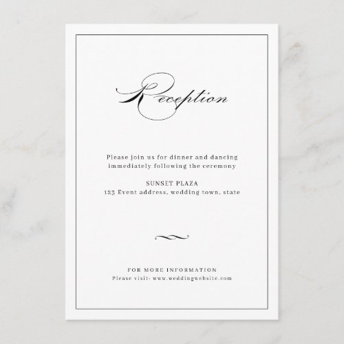 Classic Elegance Script Black Wedding Reception Enclosure Card