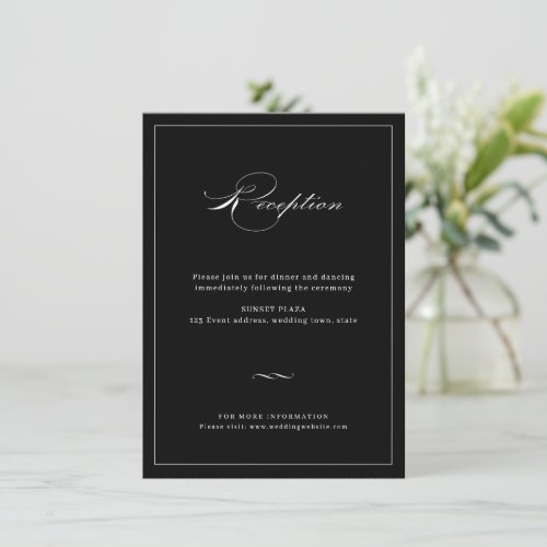 Classic Elegance Script Black Wedding Reception Enclosure Card