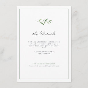 Classic Elegance Script Greenery Wedding Details Enclosure Card