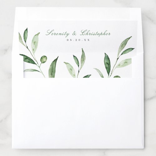 Classic Elegance Script Greenery Wedding Envelope Liner