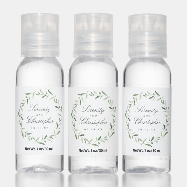Classic Elegance Script Greenery Wedding favors Hand Sanitizer (Set)