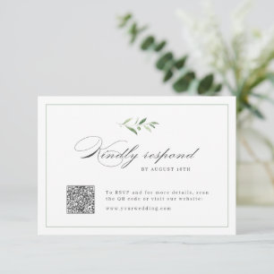 Classic Elegance Script Greenery wedding QR code RSVP Card