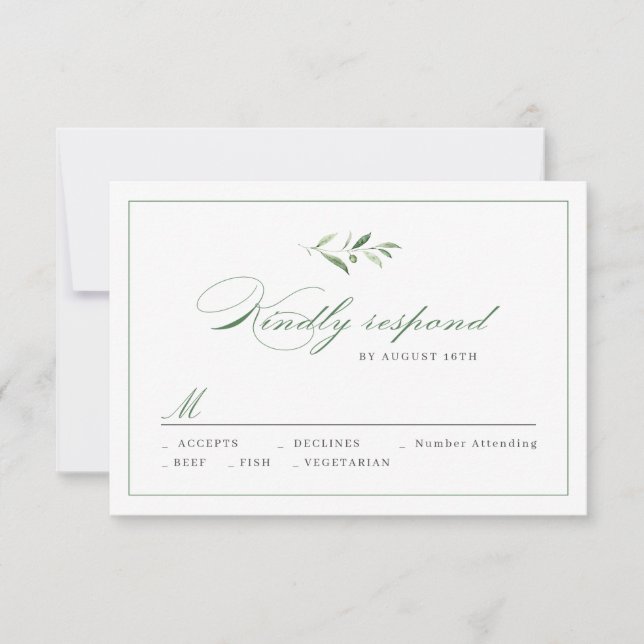Classic Elegance Script Greenery wedding RSVP (Front)