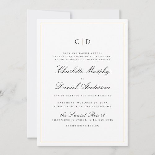 Classic Elegance Script Minimal Monogram Wedding Invitation