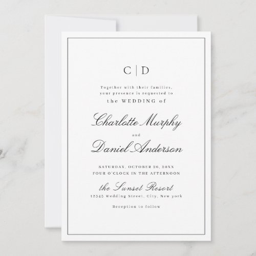Classic Elegance Script Minimal Monogram Wedding Invitation