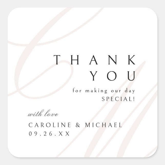 Classic Elegance Script monogram wedding favors Square Sticker (Front)