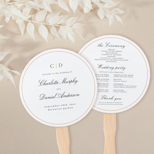 Classic Elegance Script Monogram Wedding Program H Hand Fan