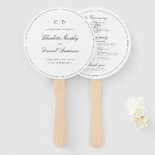 Classic Elegance Script Monogram Wedding Program H Hand Fan