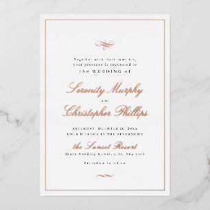 Classic Elegance Script Rose Gold Simple Wedding F Foil Invitation