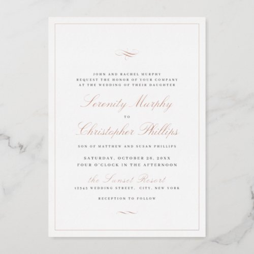 Classic Elegance Script Rose Gold Simple Wedding Foil Invitation