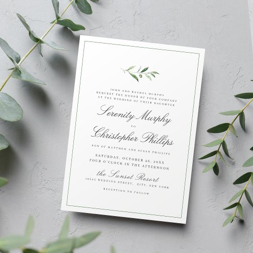 Classic Elegance Script Simple Greenery Wedding Invitation