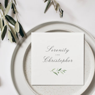 Classic Elegance Script Simple Greenery Wedding Napkins
