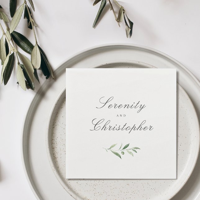 Classic Elegance Script Simple Greenery Wedding Napkins (Classic Elegance Script Simple Greenery Wedding Napkins)