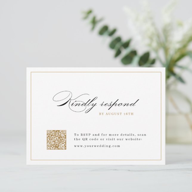 Classic Elegance Script Simple QR code wedding RSVP Card (Standing Front)